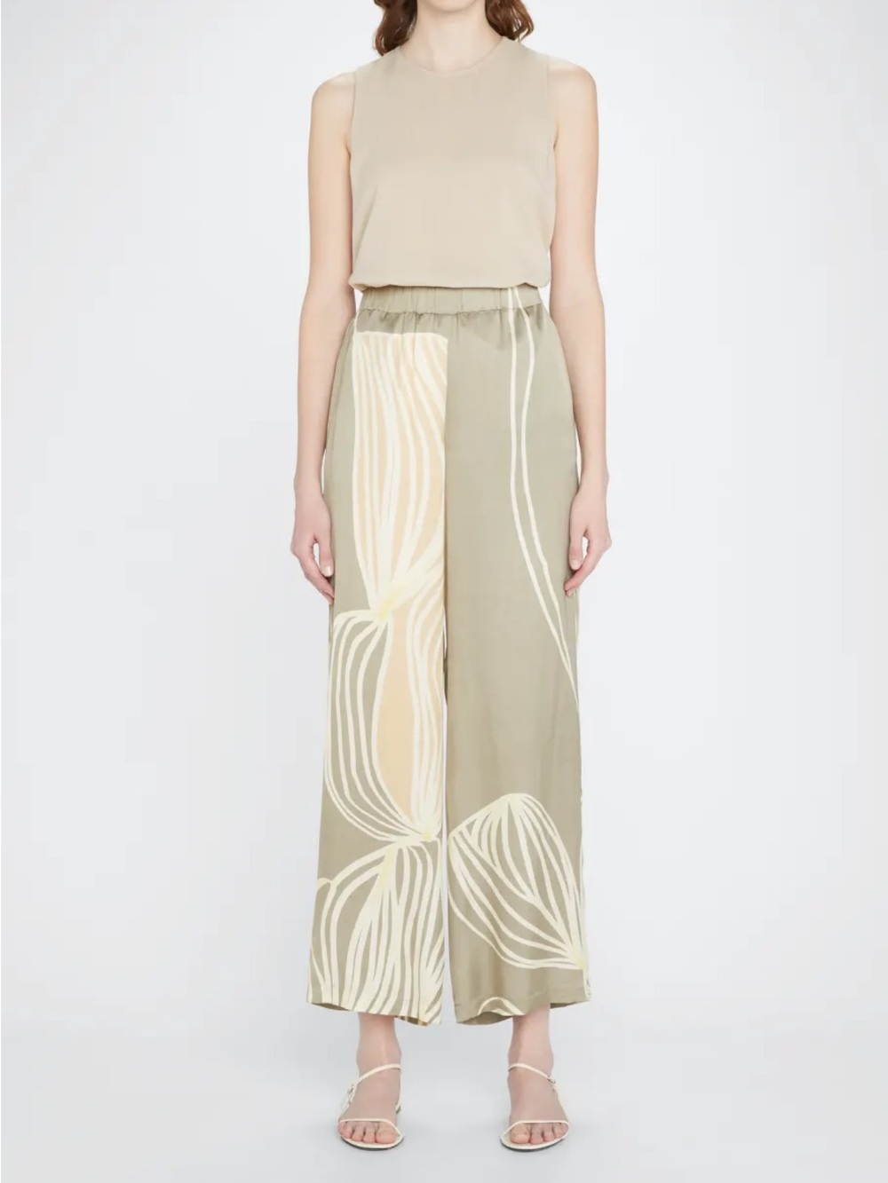 Lafayette 148 New York Olive Green Wide leg pants with Tan Abstract Print